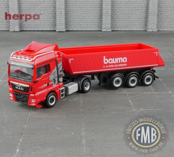 936606 - Herpa - MAN TGX XLX 18.510 Schmitz Cargobull Kipp-Sattelzug "Bauma 2019"