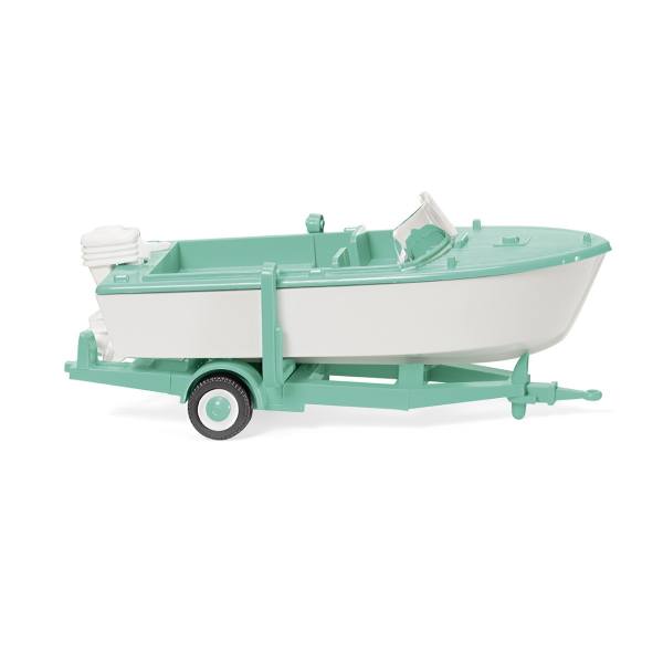 009503 - Wiking - Motorboot auf Anhänger, türkis / weiß