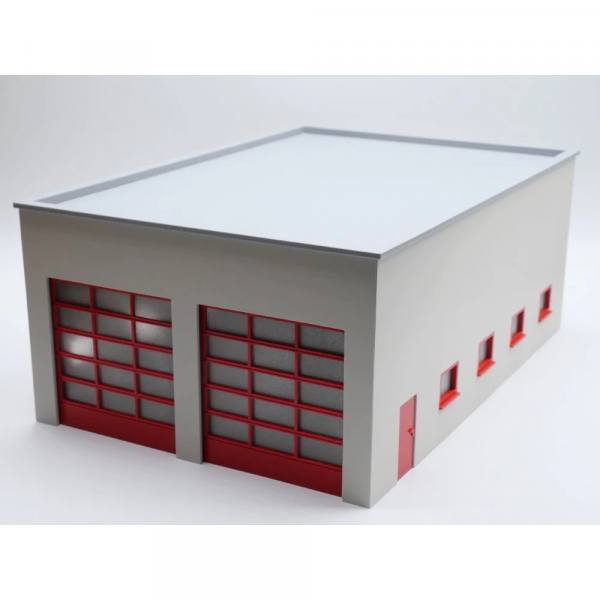 150251 - 3D-Druckfactory - Fahrzeughalle mit 2 Toren, hellgrau / rot