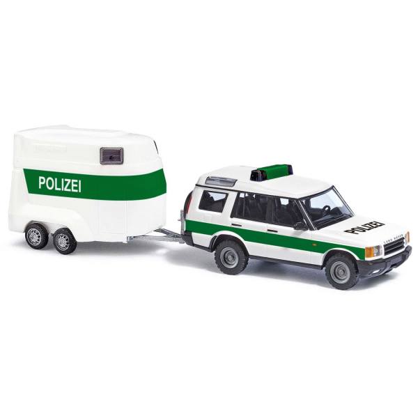 51936 - Busch - Land Rover Discovery II `98 mit Pferdeanhänger "Polizei", weiß/grün