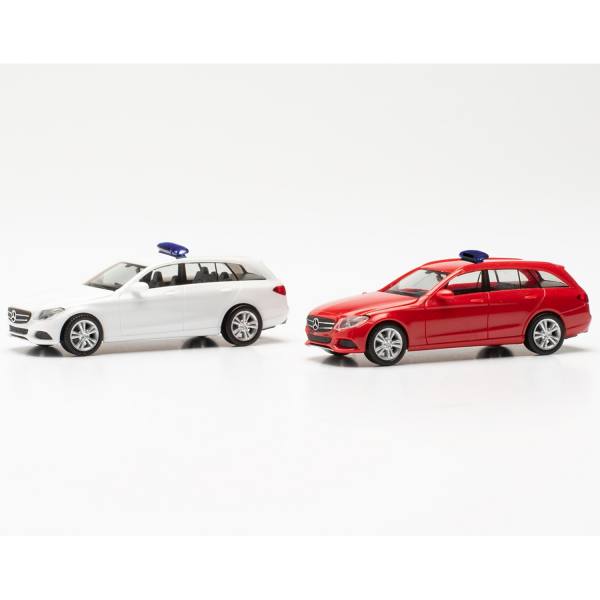 013284-003 - Herpa MiniKit - 2x Mercedes-Benz C-Klasse T-Modell mit Warnbalken (weiß / rot)