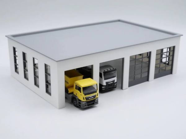 100250 - 3D-Druckfactory - HO Fahrzeughalle mit 4 Tore / 4 Stellplätze